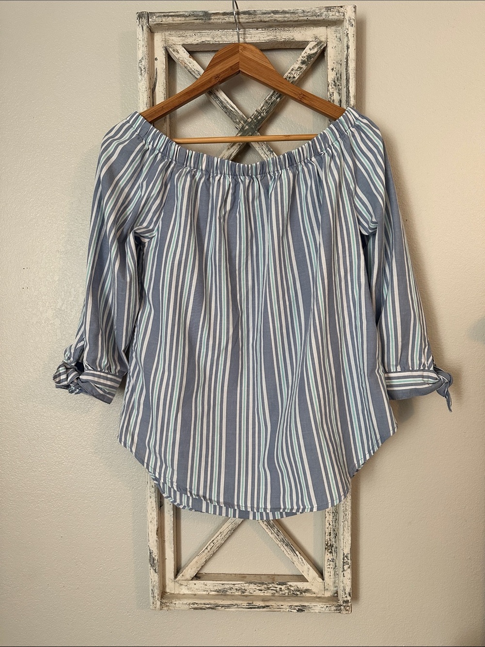 Striped Off-Shoulder Women’s Tunic in Blue and White